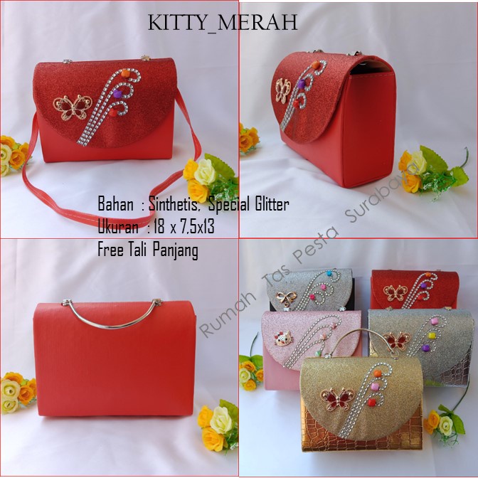 TAS PESTA KITTY MODEL CLUCTH DAN SELEMPANG TERKESAN MEWAH DAN ELEGAN READY