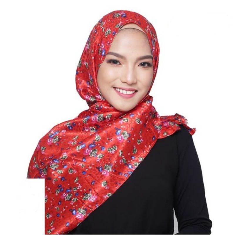 Pashmina Hijab Segiempat Super Soft Silk Motif Cantik Pasmina Panjang Satin Soft