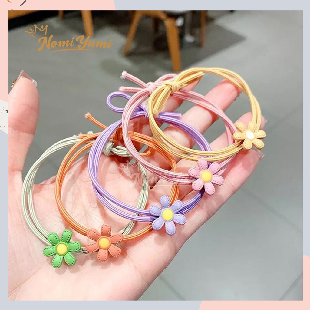 NomiYumi - Ikat Rambut Korea Motif Bunga Warna Kunciran Karet Rambut Import Fashion Elastis Karakter