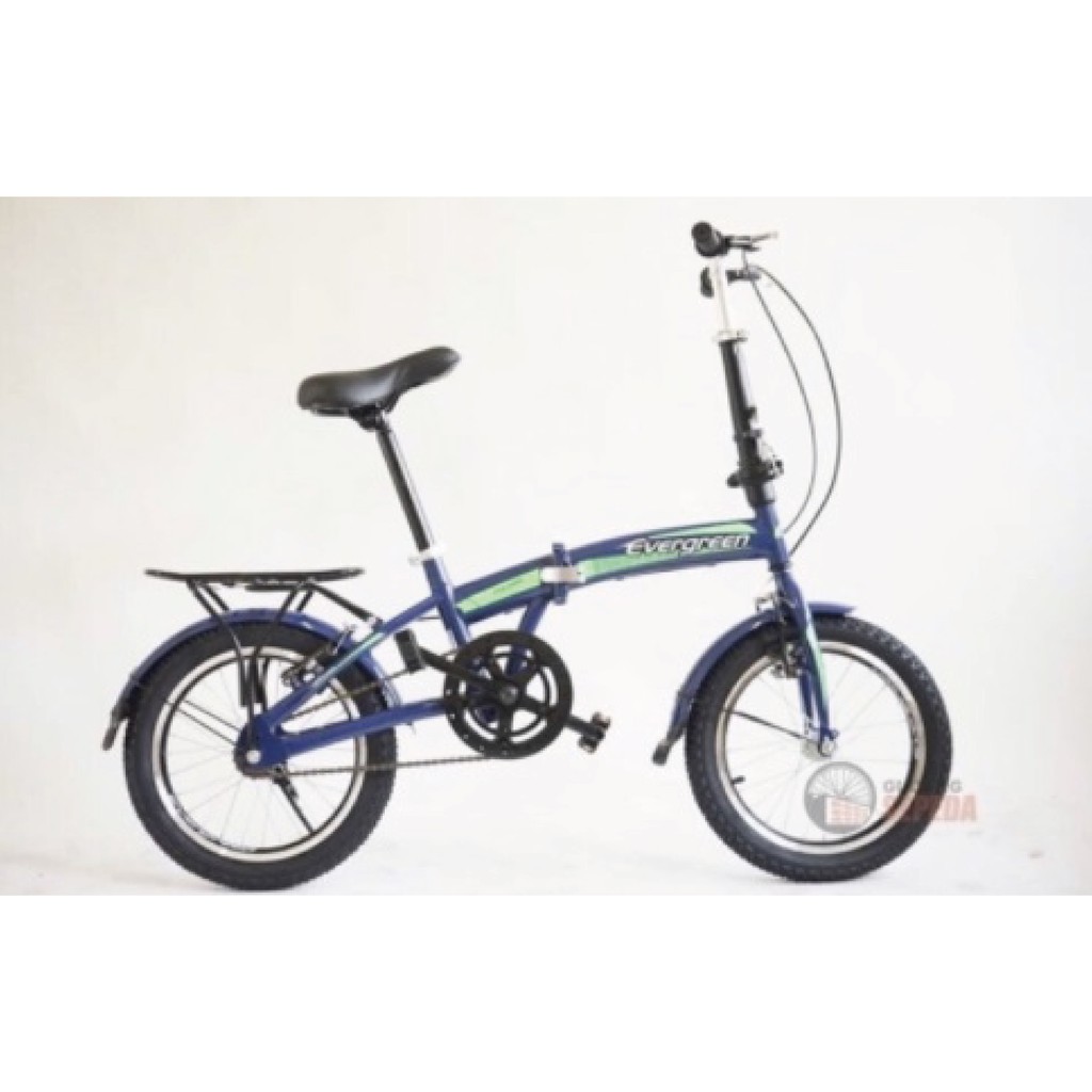 Khusus Gojek/Grab Instan Sepeda Lipat murah Evergreen 16 1 & 7 speed Termurah Original Taiwan single speed SNI-Blue-Green (1)