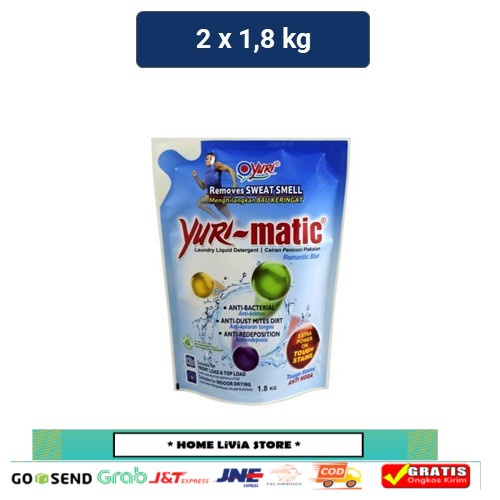 Yuri Matic Cairan Pencuci Pakaian Blue Pouch 2 x 1.8 kg