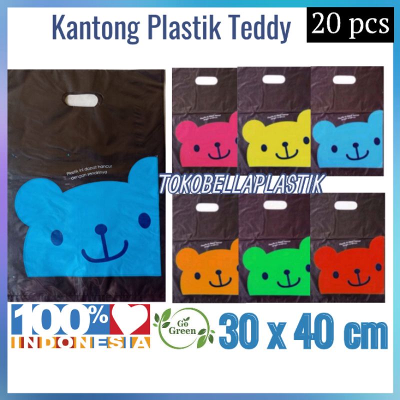[20 pcs] Plastik Packing Olshop 30 x 40 cm HD Plong Motif Teddy - Kantong Kresek