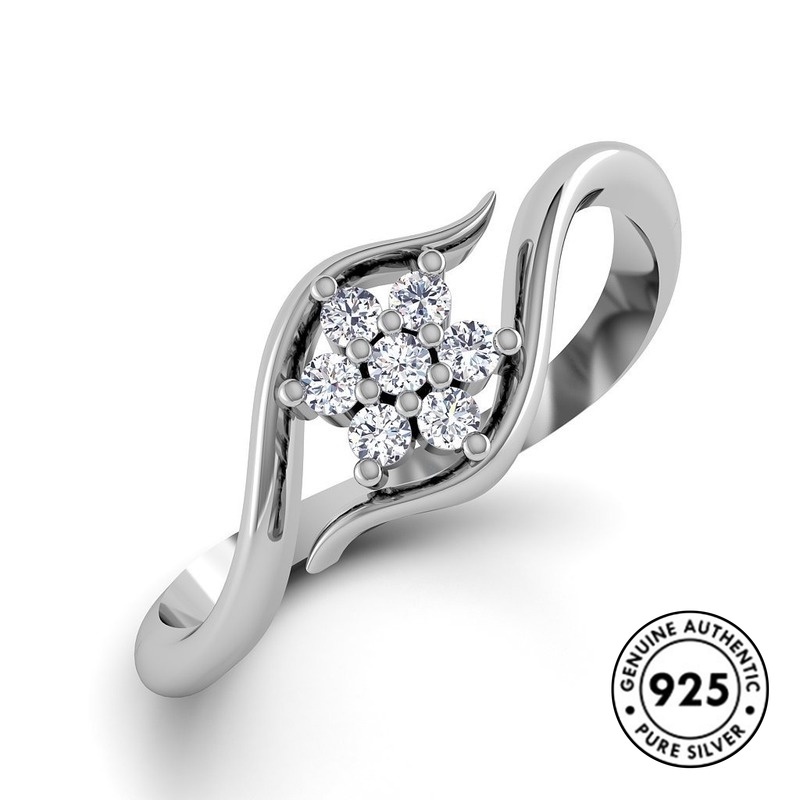 Cincin Berlian S925 Silver Desain Bintang Snowflake Gaya Klasik