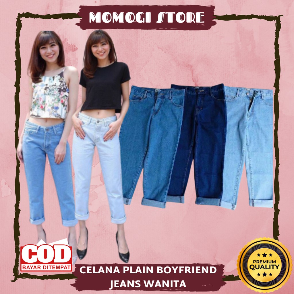 Celana Jeans Motif Plain Boyfriend Anreka Korea Addicted