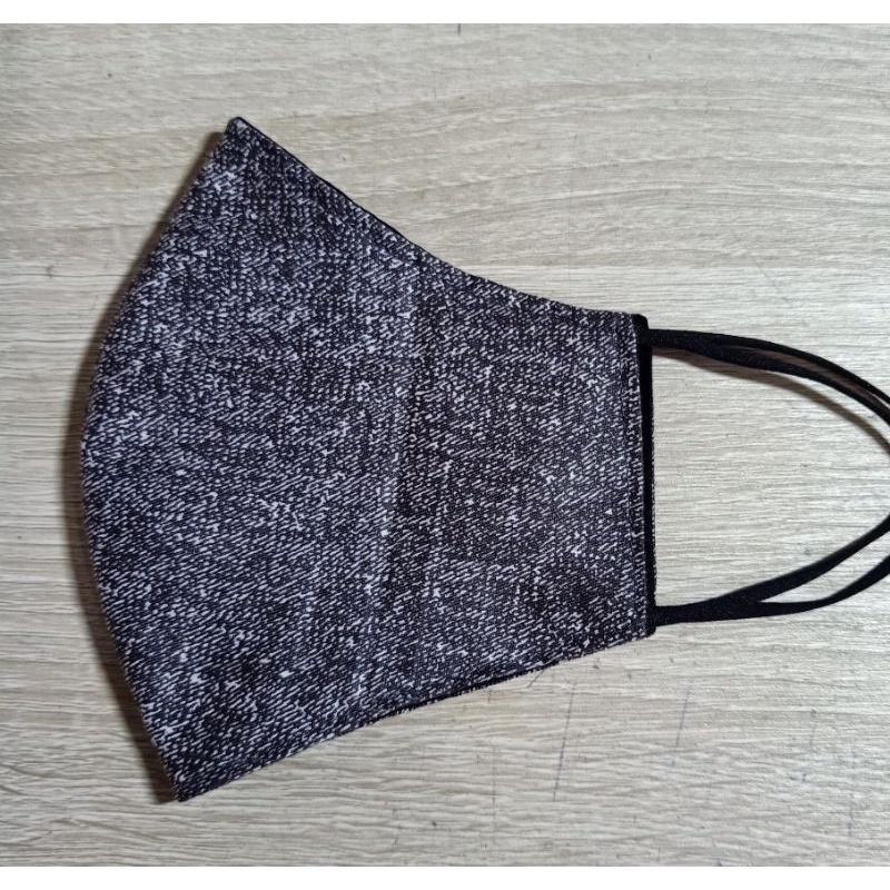 masker kain katun murah tebal headloop earloop karet hijab duckbill motif denim hitam