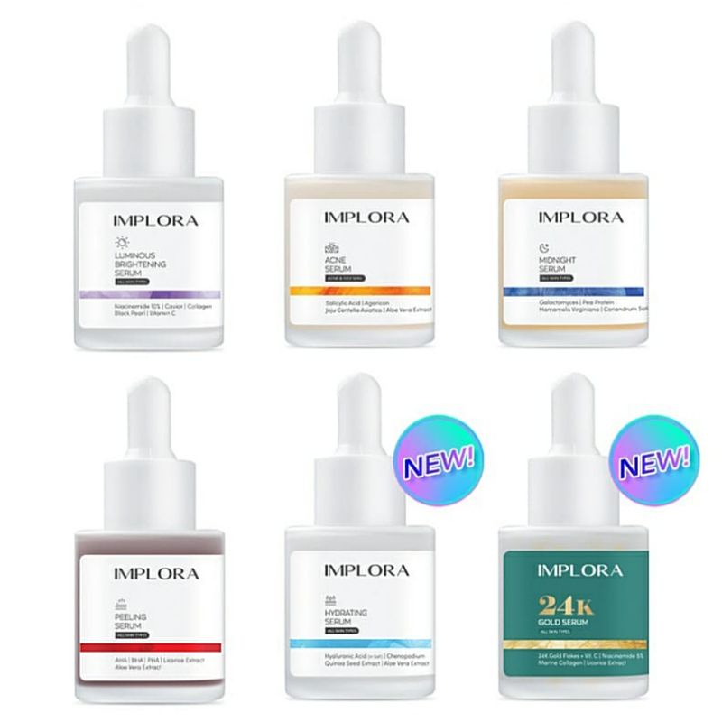 IMPLORA SKINCARE (NEW SALMON DNA &amp; BIRD NEST) SERUM WAJAH FACE SERUM CHEMICAL PEELING BRIGHT NIACINAMIDE 10% IMPLORA COSMETIC OFFICIAL 20ml CAVIAR COLLAGEN VITAMIN C EXTRACT AHA BHA PHA CENTELLA ASIATICA AGING PEELING SOLUTION ACNE CARE SERUM MALAM