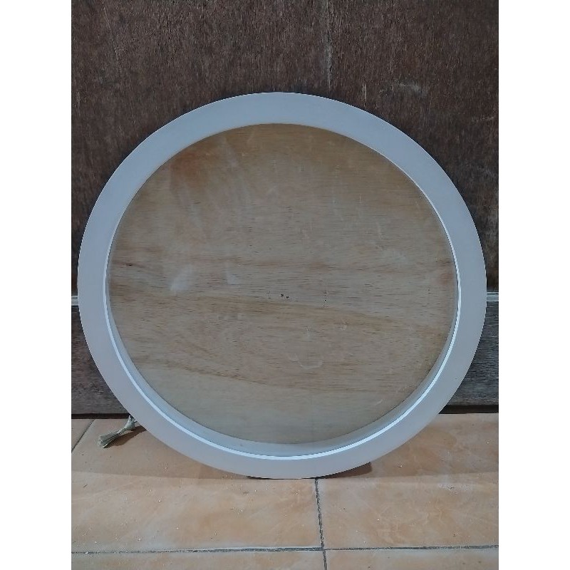 Pigora Mahar bulat D40 putih frame Kaca Triplek