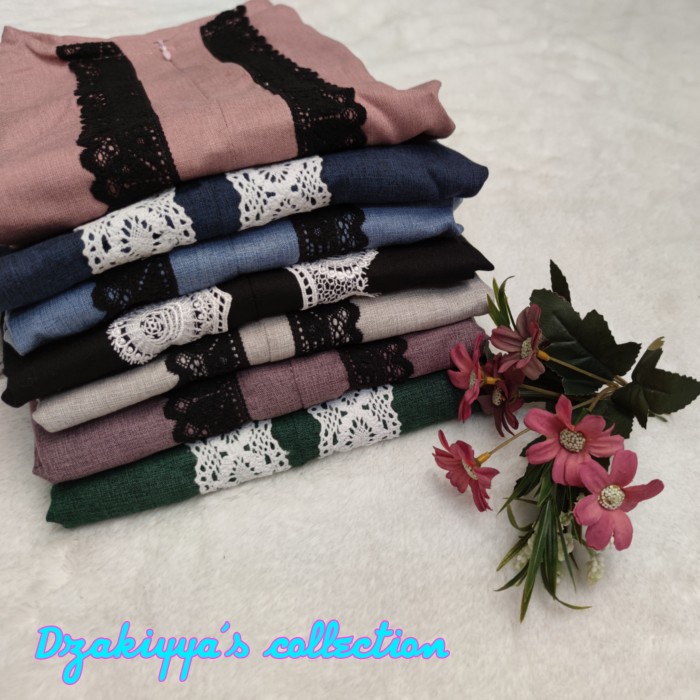 Gamis anak bahan katun Madinah kombinasi renda - Size 6-7 tahun