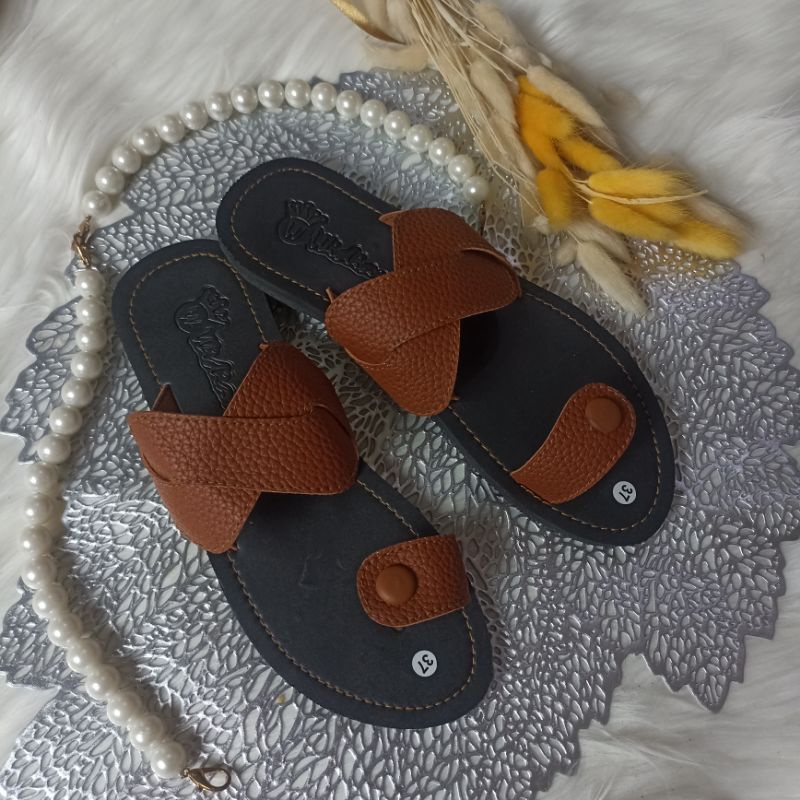 Sandal Wanita Kulit Jeruk Papirut Atifa Terbaru Kekinian Bisa COD