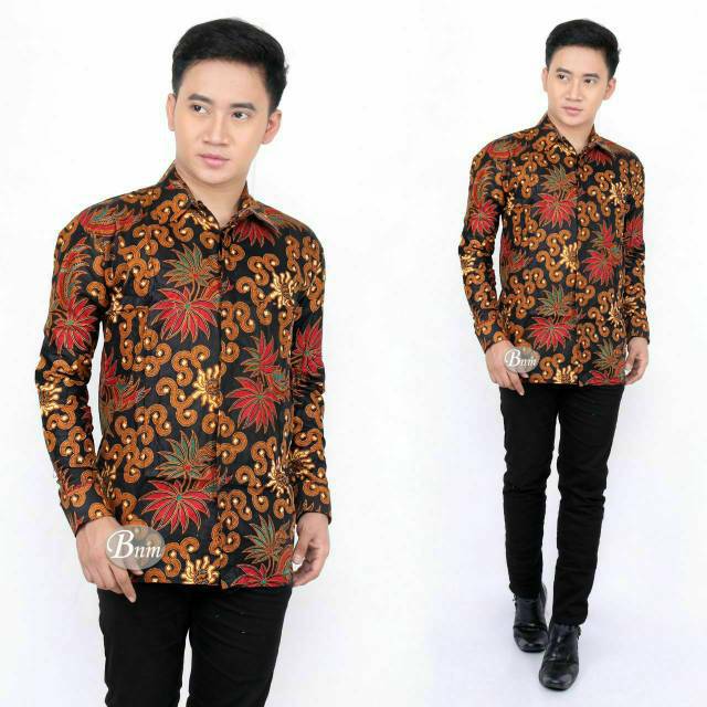 BSWART Batik HRB026 Kenongo Hem Pendek Padi Pekalongan M L XL Batik Pria MURAH Modern Grosir