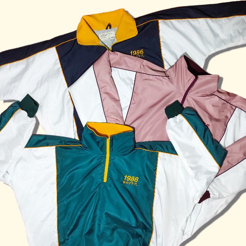 Oversize Jacket VIntage Japan Sport / Jaket Color Block Jepang Olahraga Sepeda Hijau Biru Pink