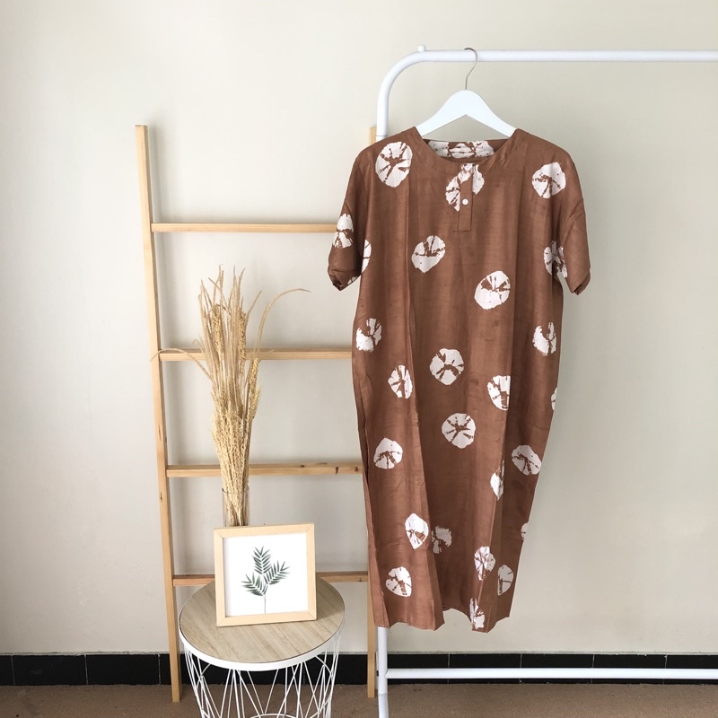 hirafa - Daster Shibori Tie Dye / Daster Pendek Baju Tidur Santai Motif Jumputan-Coklat