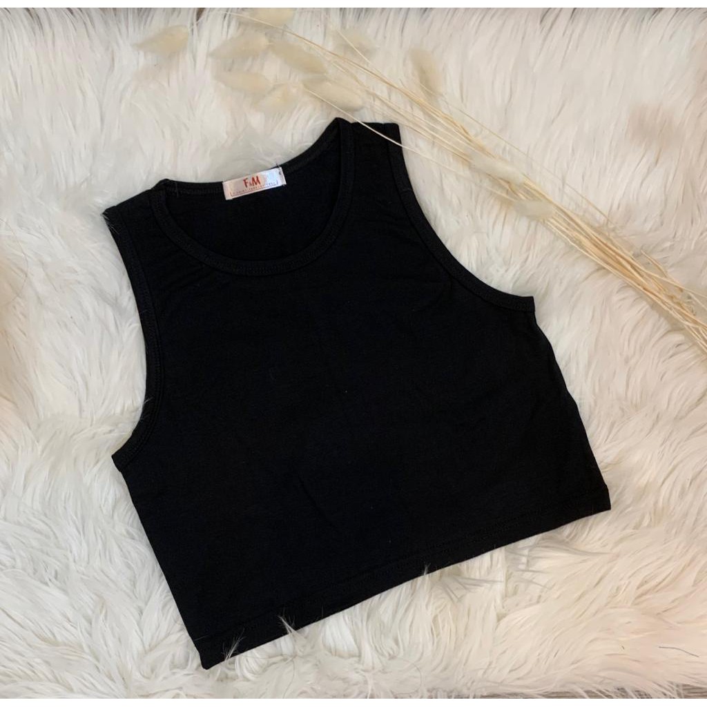 TANKTOP CROPTEE CROPTOP (A.CT-01) SPANDEK KOREA WANITA-HITAM