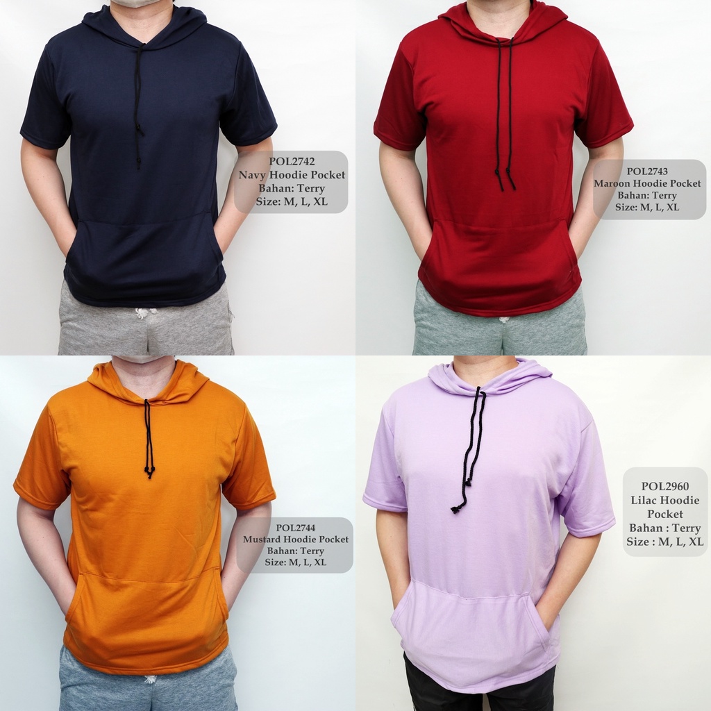 Kaos Hoodie Polos / Baju Basic Distro / Kaos Hoodie Lengan Pendek Pria G023