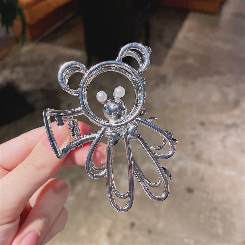 Klip Mencengkeram Beruang Logam Berongga Besar Yang Dipersonalisasi Jepit Rambut Mutiara Gaya Korea Fashion Wanita Mewah Ringan Aksesoris Rambut Wanita