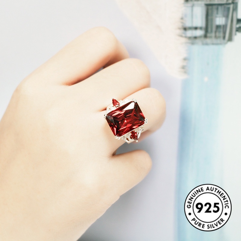 Cincin Sterling Silver 925 Dengan Permata Kotak Warna-Warni Mewah Untuk Wanita