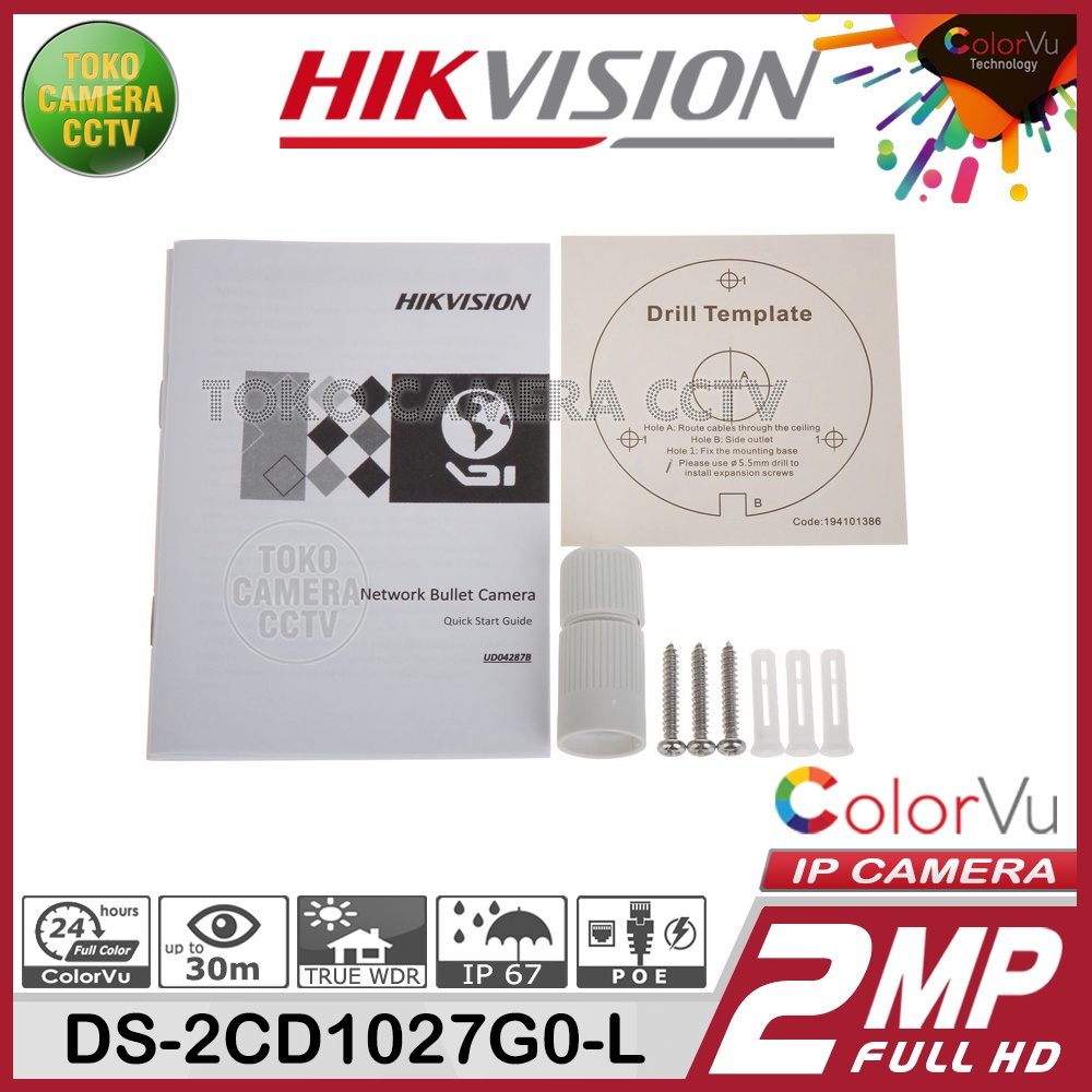 IP CAMERA 2MP HIKVISION DS-2CD1027G0-L IP KAMERA COLORVU CCTV POE