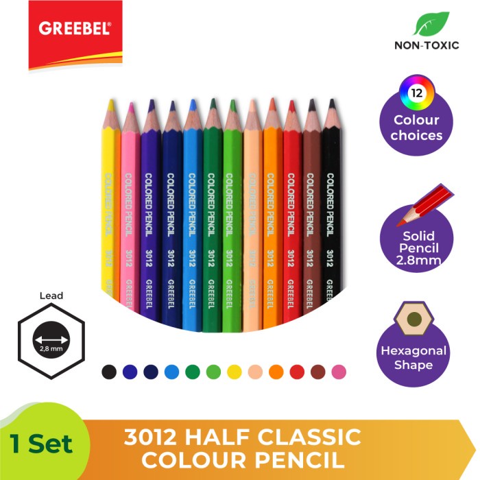 Pensil Warna Greebel 3012 Half Classic Colour Pencil - 12pcs.