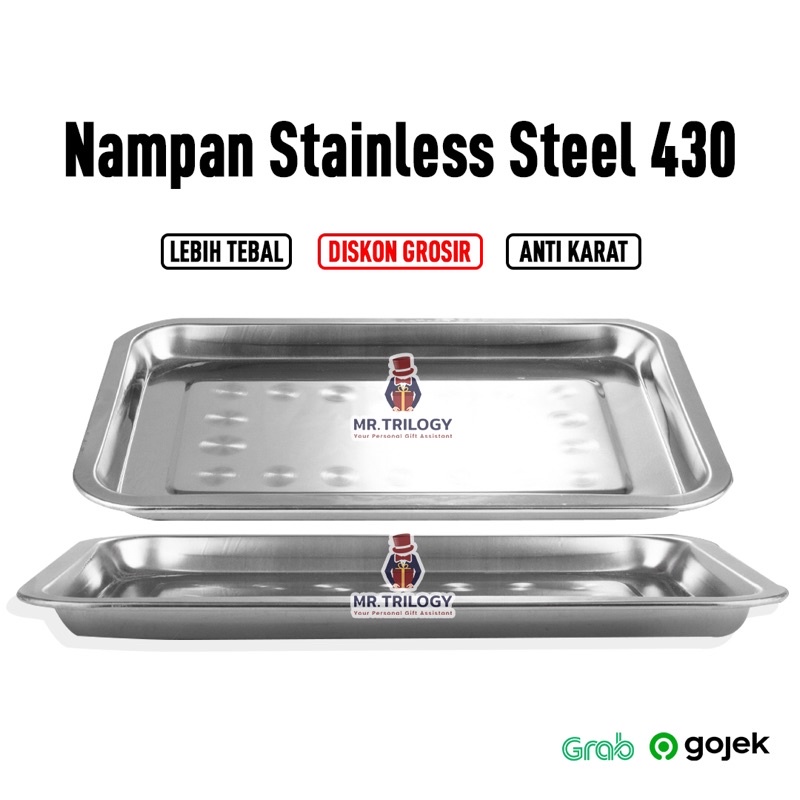 Nampan Stainless Persegi 8201 Tinggi 2cm Tray Baki Dapur Anti Karat loyang ceper tempat saji