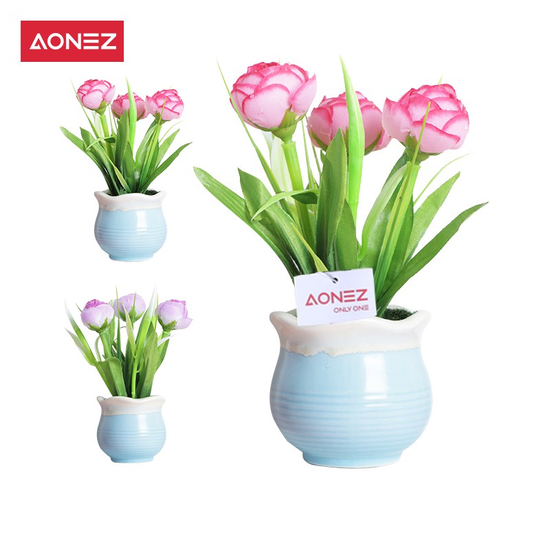 Aonez Pot  Bunga  keramik buatan tangan 3 tangkai  bunga  