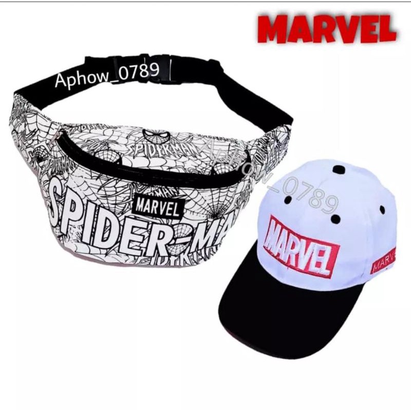 Paket 2in1 tas selempang Tas bahu Waistbag anak marvel / topi anak Marvel Umur 2-10thn