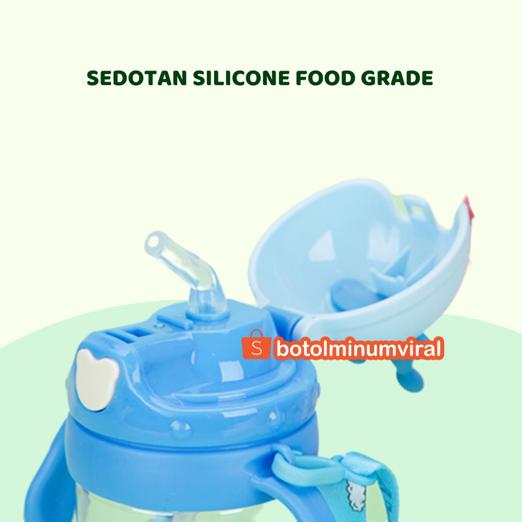 Botol Minum Anak Sekolah TK SD Ada Tali Sedotan BPA FREE Import 450ml Mahkota Premium