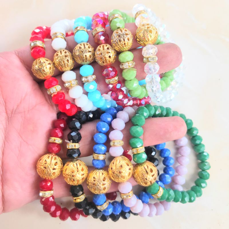 Gelang kristal doff variasil / Gelang kristal dewasa warna warni / Gelang kristal elastis