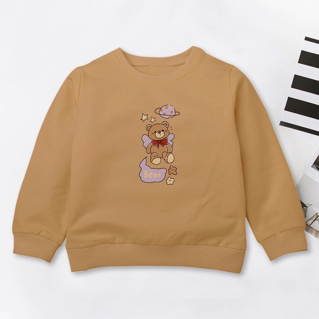 SWEATER ANAK PEREMPUAN BEAR PLANET STAR / FASHION CREWNECK ANAK PEREMPUAN LUCU FLEECE TEBAL HALUS TERBARU'
