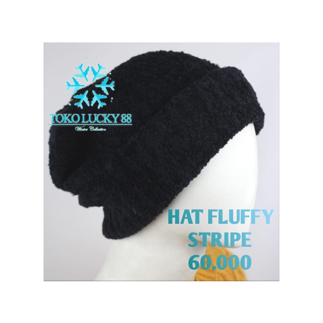 IMPORT Hat Fluffy Stripe Topi Kupluk Fluffy Wool Rajut Hat Fluffy Stripe