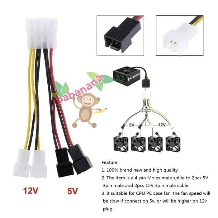 Kabel Splitter Converter Molex to 3 pin dual 12v 5v