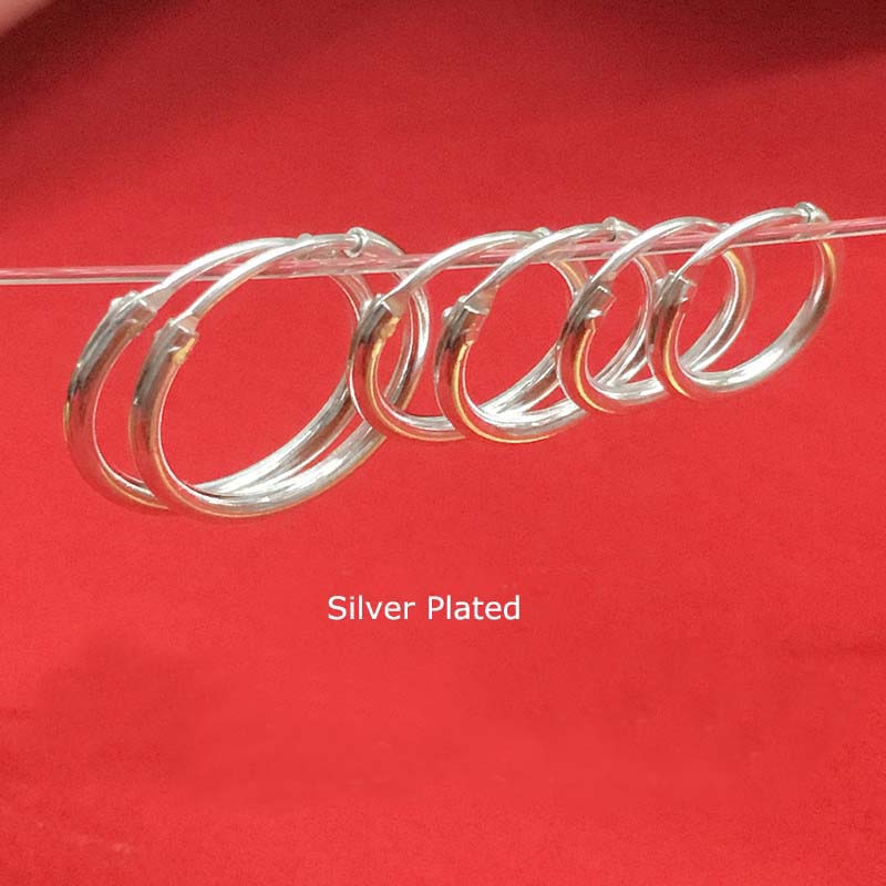 1pairs Hoop Circle Earrings Silver Plated Simple Style 1.6mm