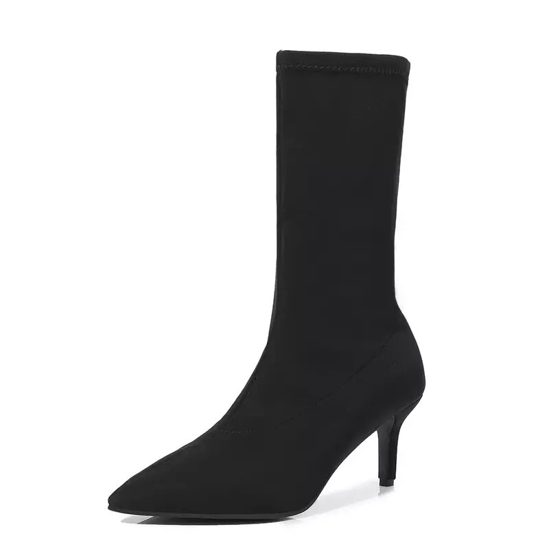 Waterproof Heel Boots Pointed toe  Stiletto Boots Mid Calf