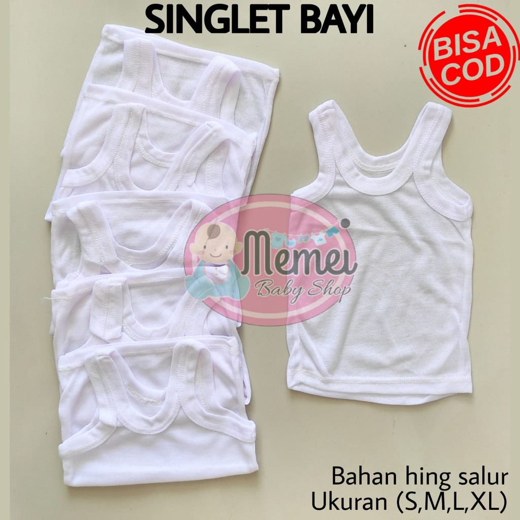 1 LUSIN (12 pcs) Singlet bayi PUTIH ukuran S / M / L / XL harga GROSIR