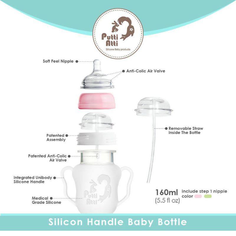 Putti Atti Silicone Handle Baby Bottle 160ml