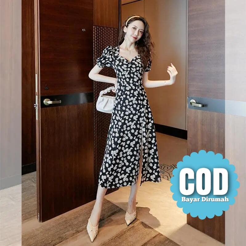 Dress Panjang Korea Motif Bunga