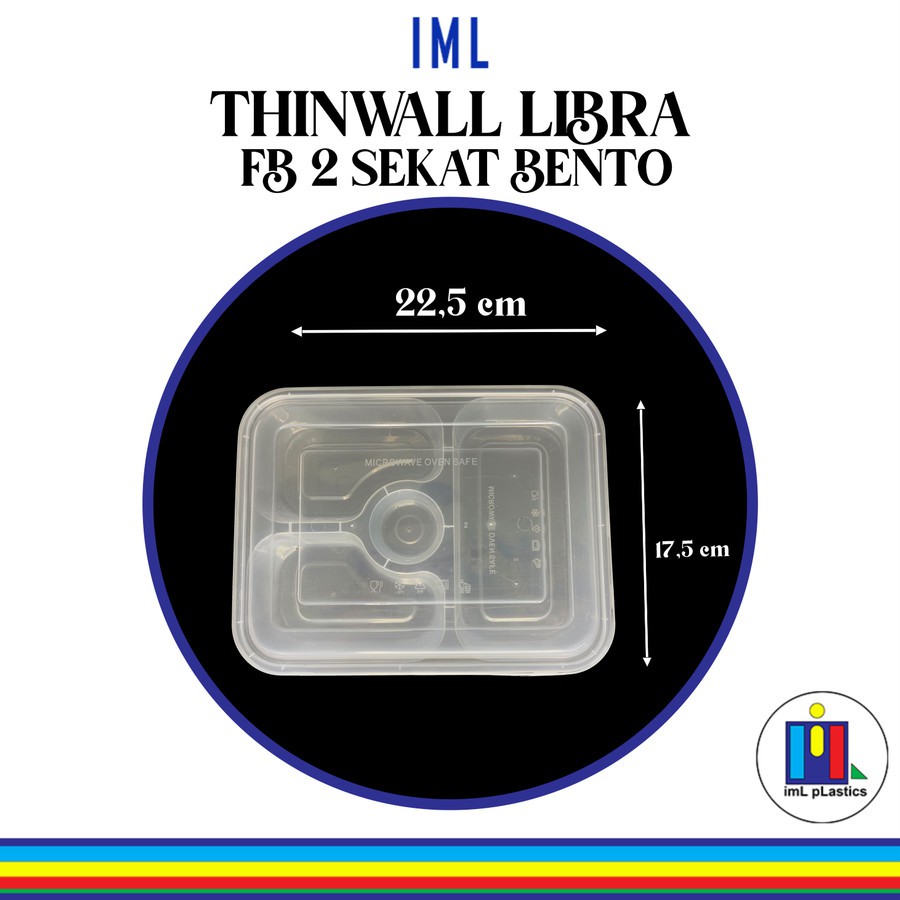 Kotak Makan Plastik THINWALL LIBRA FB 2 SEKAT BENTO- satu set 25pcs