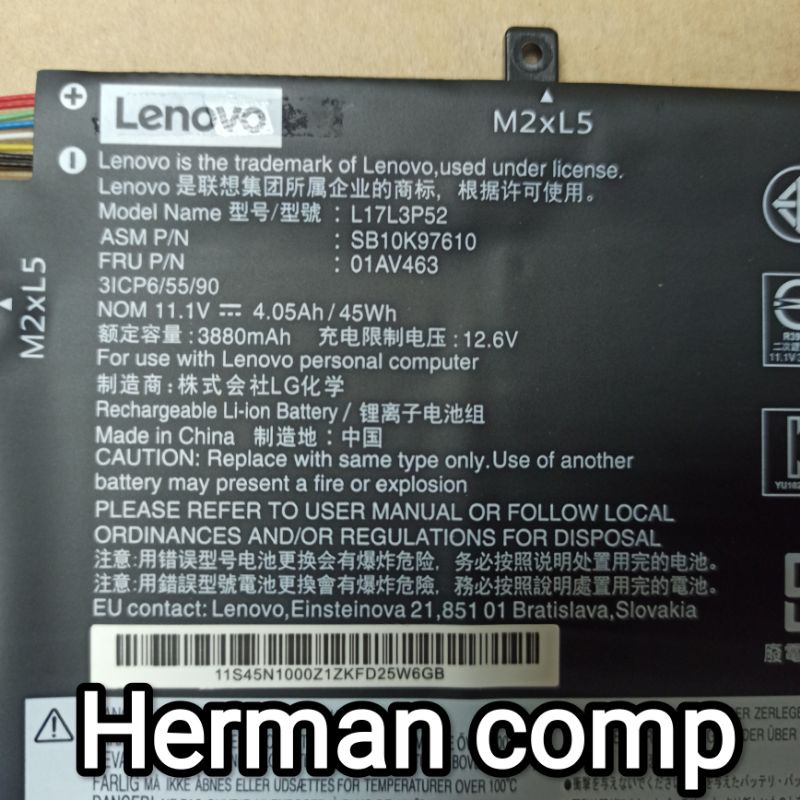 Original Baterai Lenovo Thinkpad L480 L490 L580 L590 L17L3P52 01AV463 01AV464