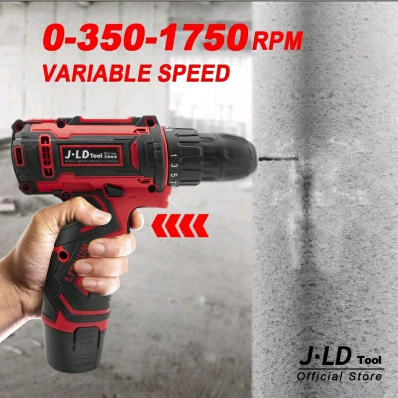 Bor batrei JLD 12V merah cordless drill 2batrei bor obeng sekrup bolak balik japan technology