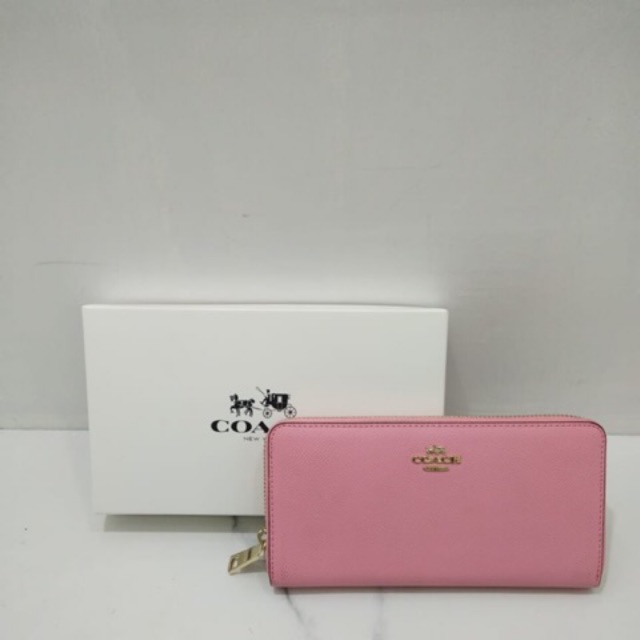 Dompet coach wallet cewe cewek purse pink accordian zip crossgrain leather ORI ORIGINAL