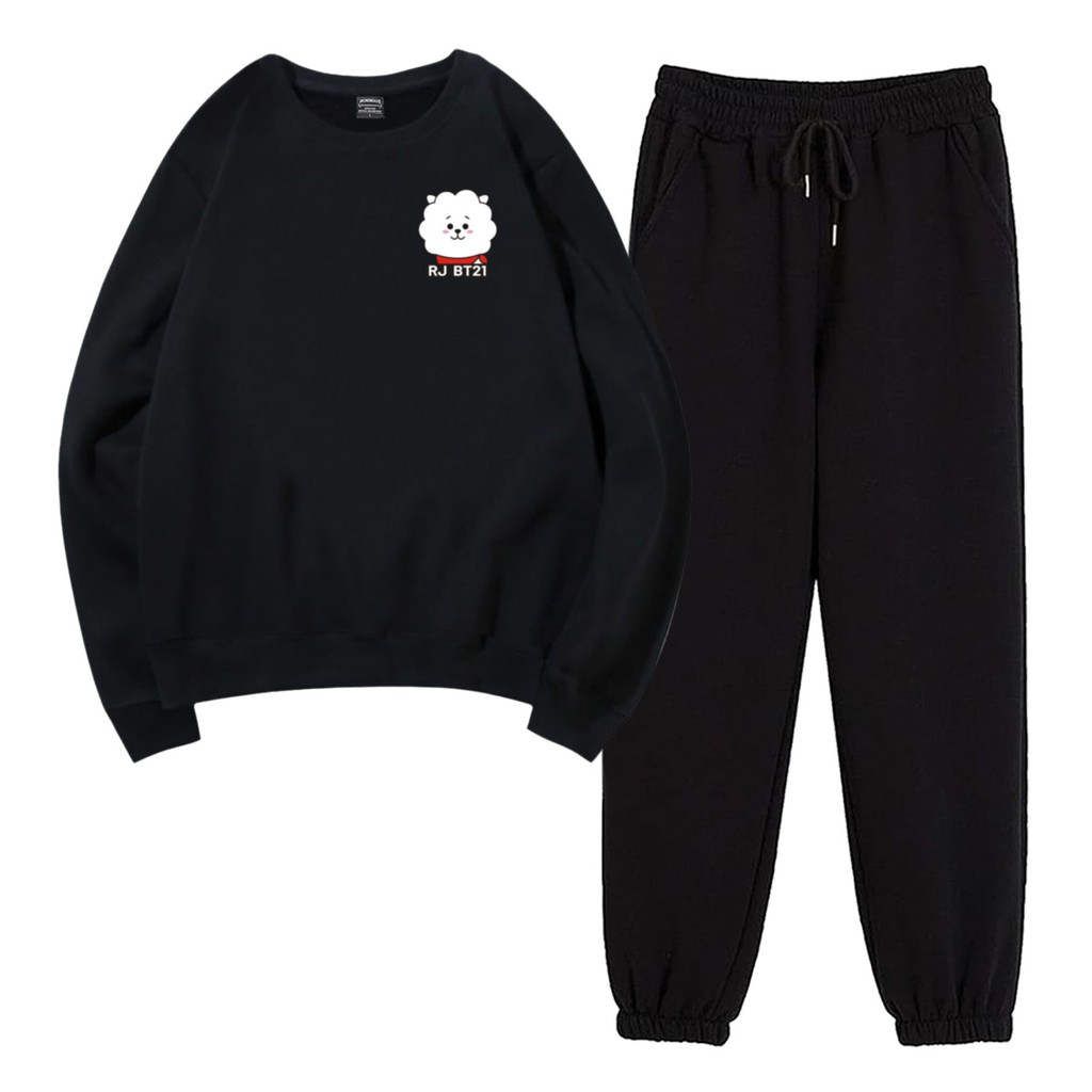 BESS - Baju Setelan Wanita Murah / Setelan Sweater + Jogger Hitam - LOGO J