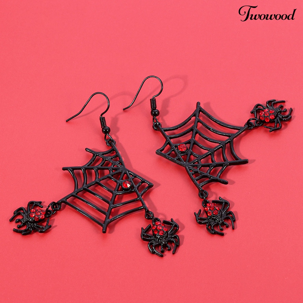 Kalung Dan Anting Bentuk Sarang Laba-Laba Aksen Berlian Imitasi Gaya Punk Gothic Untuk Pesta Halloween