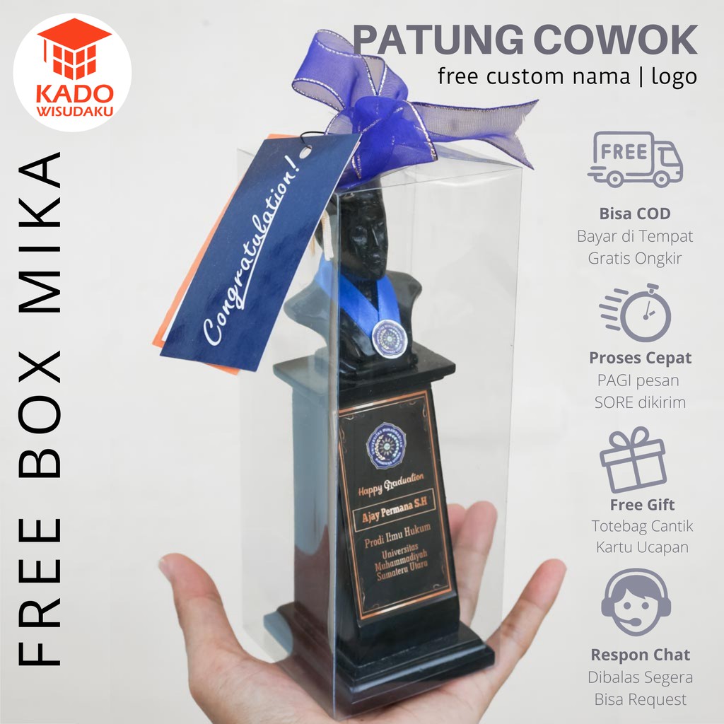 Patung Plakat Kado Wisuda Cowok Packing Box Mika