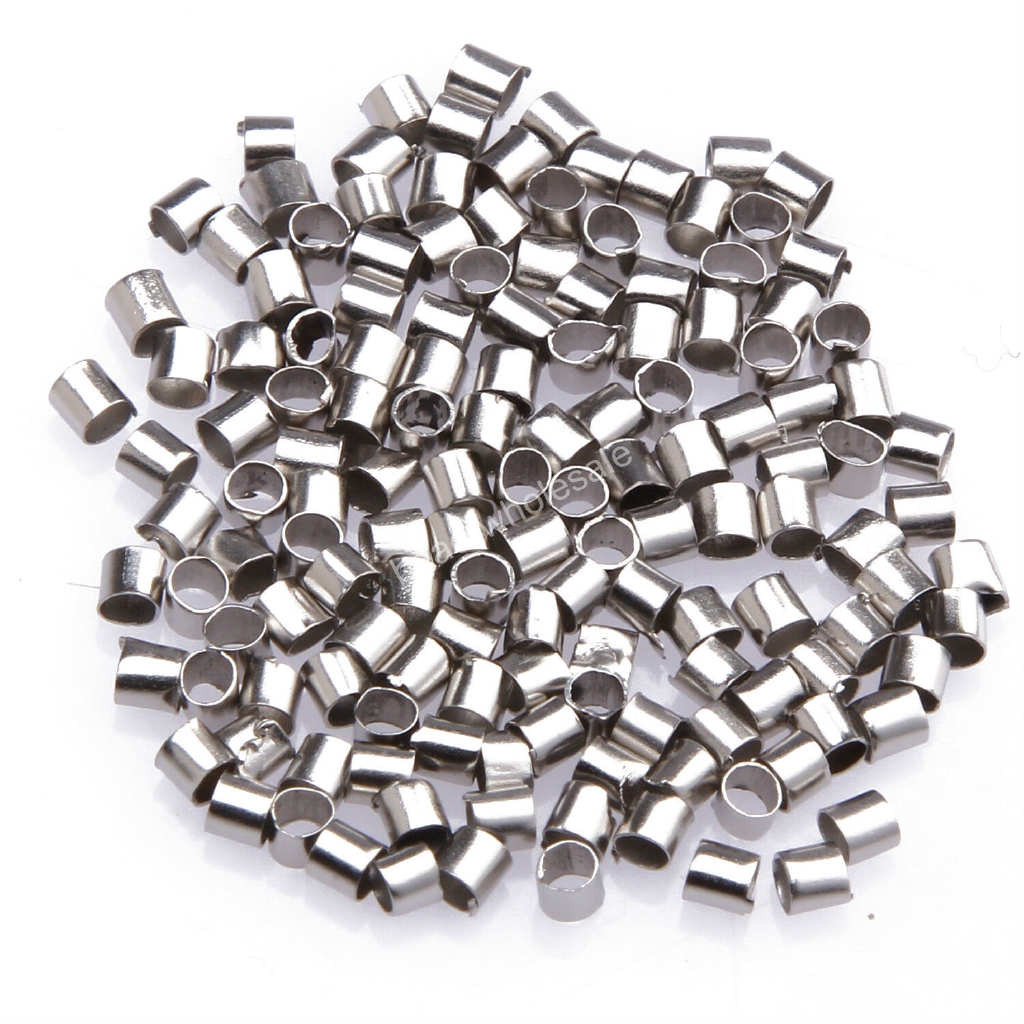 Wholesale 500pcs Silver Plated/Golden Tube Bead Crimp End Spacer Beads 2mm