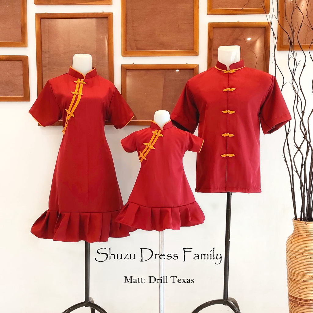 Shuzu Dress Baju Cheongsam Keluarga/Baju Imlek Keluarga/Dres Couple Ibu dan Anak/Baju Pesta