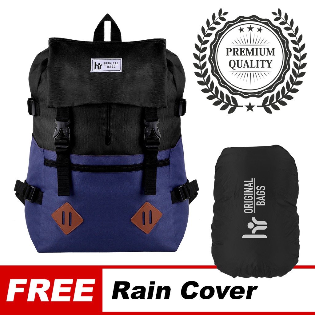 Tas Ransel Cowok / Tas Kuliah / Tas Distro HR Bag [Black + Navy]