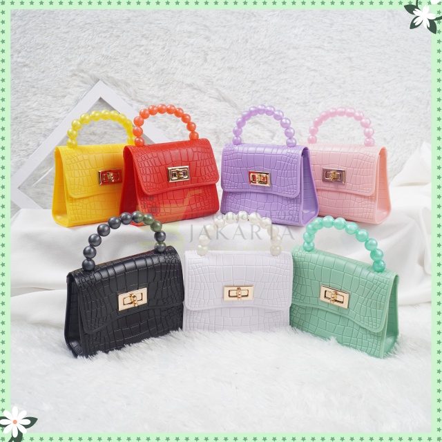Tas Jelly Glossy Mini Croco Pearl Warna | Tas Jelly Mini Rubber Mutiara