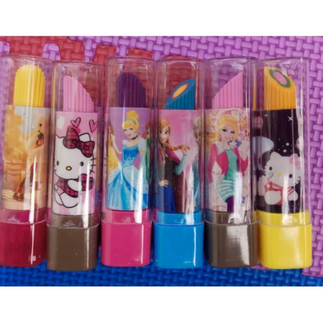 PENGHAPUS BENTUK LIPSTIK Karakter Kartun Warna Warni / Hapusan Pensil Anak Sekolah