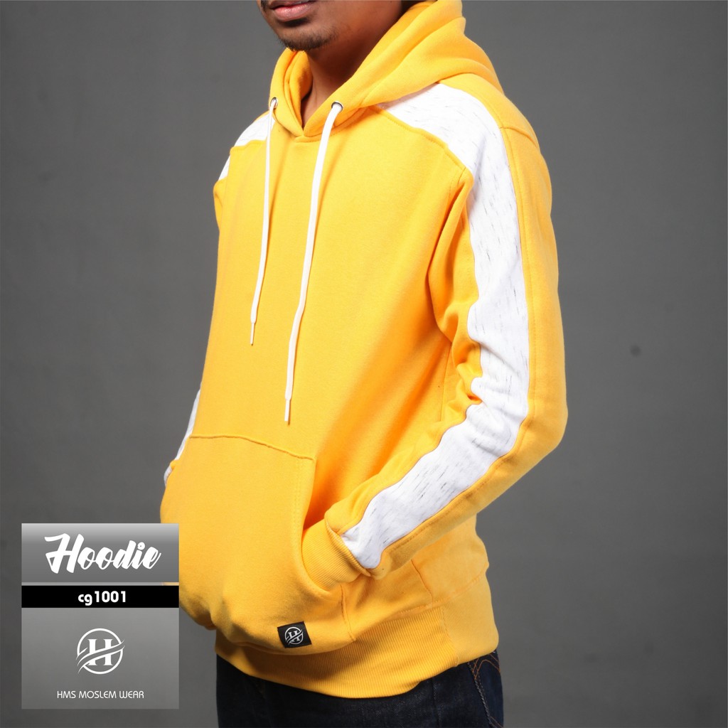 sweater hoodie cowok cewek motif distro HMS sweatshirt distro yellow and sleeve white art CG1001