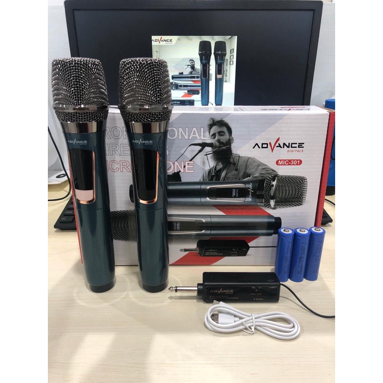 PAKET Mic Wireless Double Advance 301 Microphone TANPA KABEL Advance 301 ORIGINAL