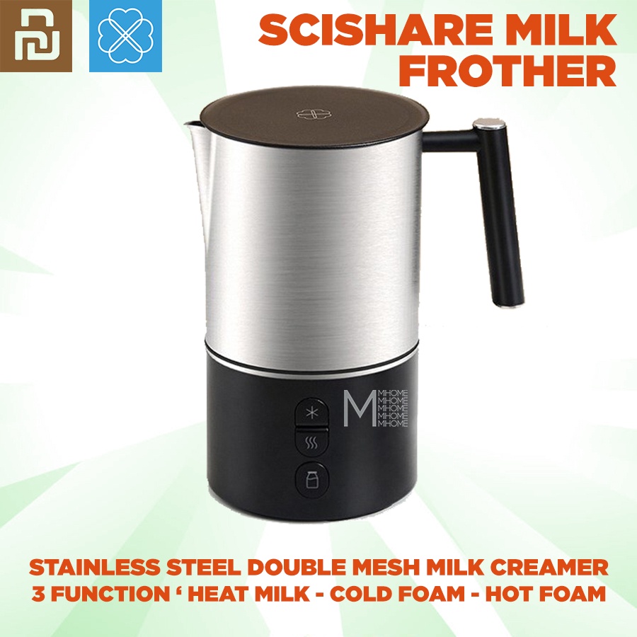 SCISHARE Milk Frother Creamer Maker Stainless Steel Double Mesh